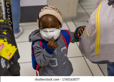 Cape Town, South Africa - June 2020: Cute African Boy Wearing Protective Mask, Covid 19, Corona Virus In Africa