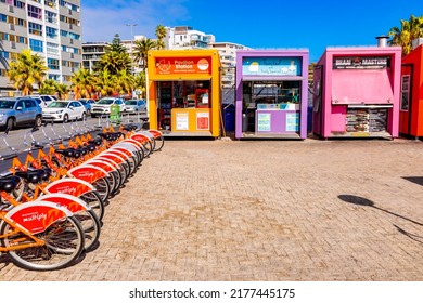 Cape Town, South Africa - May 12, 2022: Bicycle Rental Business On Sea Point Beach Front