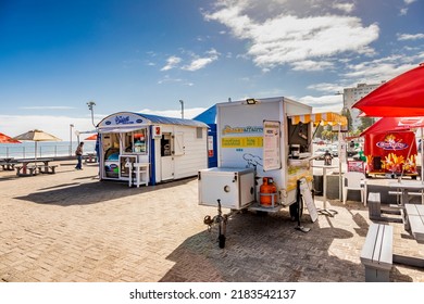 Cape Town, South Africa - May 12, 2022: Outdoor Food Truck Business On Sea Point Beach Front