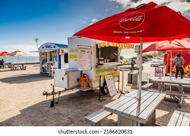 Cape Town, South Africa - May 12, 2022: Outdoor Food Truck Business On Sea Point Beach Front