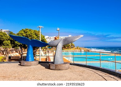 Cape Town, South Africa - May 12, 2022: Tourist Attraction Of Whale Tails On Sea Point Promenade 