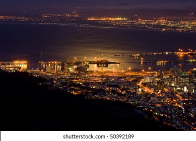 Cape Town, South Africa At Night, With The City  Lit Up By All The Lights