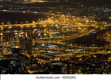 Cape Town, South Africa At Night, With The City  Lit Up By All The Lights