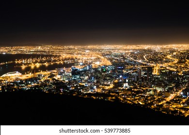 Cape Town, South Africa - November 11, 2016: Night view of the city centre of Cape Town , South Africa from Signal Hill