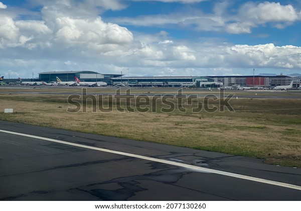Cape\
Town, South Africa – November 7, 2019: Apron of Cape Town\
International Airport with international\
airplanes