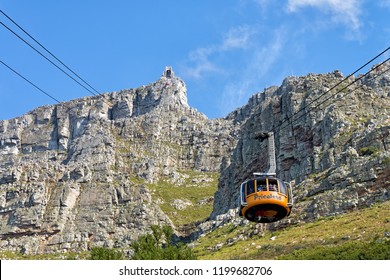 CAPE TOWN, SOUTH AFRICA - SEPTEMBER 16, 2018: Table Mountain Aerial Cable Way Is The Easier Way To Reach The Summit Of This Most Identifiable Landmark. The New Rotating Gondolas Can Carry 65 People.