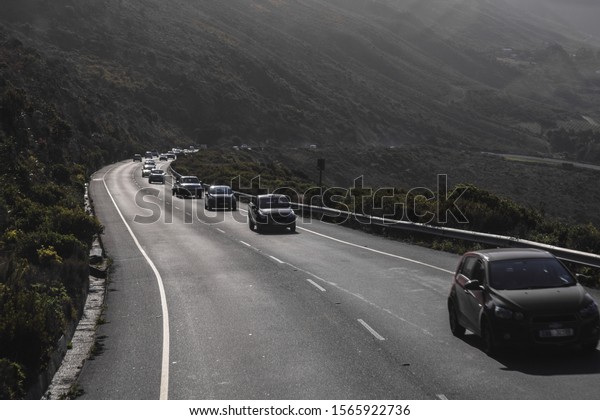 CAPE\
TOWN, SOUTH AFRICA - SEPTEMBER 3 2019: Mountain serpentine in\
southern Cape Town en route to the Cape of Good\
Hope
