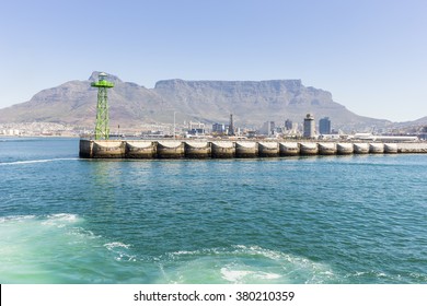Cape Town, South Africa - view of the harbour and city with Table Mountain in the background.