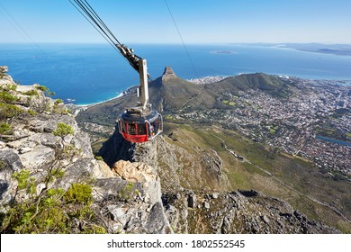 Cape Town, Table Mountain Cable Way, February 11, 2018, Showing the upper Cable Station building and car