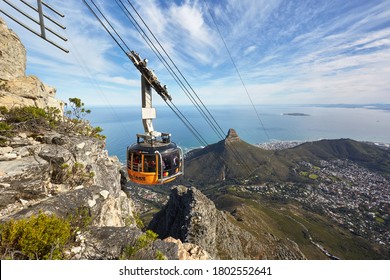 Cape Town, Table Mountain Cable Way, February 11, 2018, Showing the upper Cable Station building and car