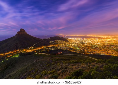 Cape Town's Lion's Head Mountain Peak Landscape Seen From Table Mountain Tourist Hike