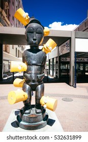 CAPE TOWN,SOUTH AFRICA-JAN.31: Statue Mixing African Art And Bart Simpson Is Displayed On 31th January 2010 In Cape Town, South Africa.