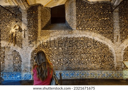 Capela dos Ossos, chapel of bones, built in the 16th century, convent of San Francisco, Gothic-Manueline, 15th century, Evora, Alentejo, Portugal, Europe