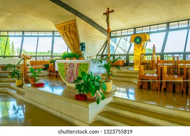 CAPERNAUM, ISRAEL, SEPTEMBER 15, 2018: Interior Of A Modern Church Inside Of The Capernaum Complex In Israel