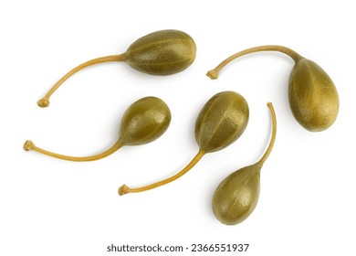 Capers isolated on white background. Pickled or canned capers. Top view. Flat lay - Powered by Shutterstock