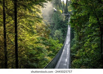 Capilano Suspension Bridge Park, a popular tourist attraction where tourists walk over river and through rainforest canopy, North Vancouver, British Columbia, Canada (October 2021) - Powered by Shutterstock