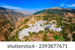 Capileira village aerial panoramic view. Capileira is a village in the Alpujarras area in the province of Granada in Andalusia, Spain.