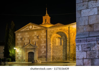 Capilla Del Oidor, Alcalá De Henares, At Night. Remains Of The Old Church Of Santa Maria Destroyed In The Spanish Civil War. It Conserves The Baptismal Font Of Miguel De Cervantes.