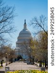 Capital Building in Washington DC. US Capitol over blue sky. USA Capitol dome. Congress in Washington.