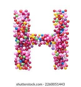 Capital letter H made of multi-colored balls, isolated on a white background.