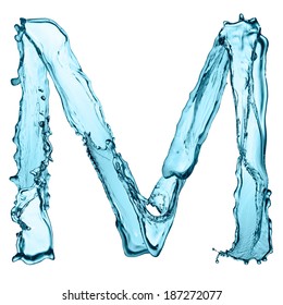 Capital Letter M Of Water Alphabet Isolated On White Background