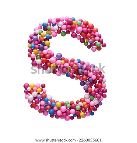 Capital letter S made of multi-colored balls, isolated on a white background.
