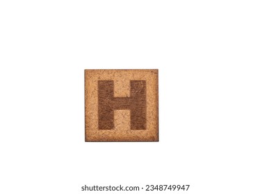 Capital Letter In Square Wooden Tiles    Letter H  On White Background 