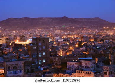 The capital of Yemen. View on the old city from roof at dawn