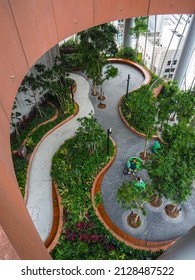 CapitaSpring, Singapore - Feb 24 2022: Looking At The Garden From The Hole Above