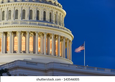 Capitol Building Dome Detail At Night - Washington DC United States