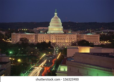 Capitol Building At Night In Washington DC, USA