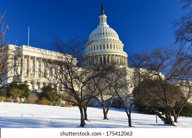 Capitol Building In A Snowy Winter Day - Washington DC - USA