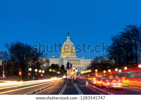 Capitol Building at  Sunset Pennsylvania Ave, Washington DC