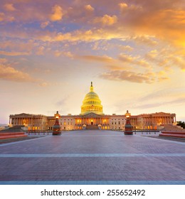 Capitol Building Washington DC Sunset At US Congress USA