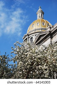 Capitol Building's Gold Dome In Denver Colorado's Capitol Hill Neighborhood.