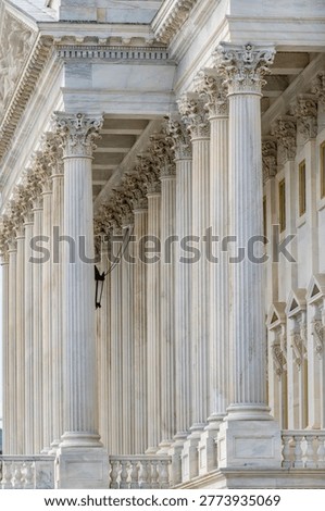 Capitol classical facade. Columns marble repetition texture symmetry. Columns neoclassical architectural layout. Columns decorative capitals ornament Sculpture. Columns heritage exterior structure.