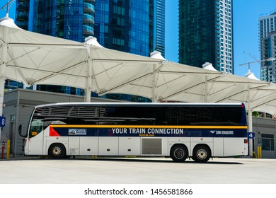 Capitol Corridor Transfer Bus At The Downtown Transbay Temporary Terminal - San Francisco, California, USA - July 12, 2019 