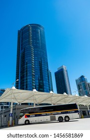 Capitol Corridor Transfer Bus At The Downtown Transbay Temporary Terminal - San Francisco, California, USA - July 12, 2019 