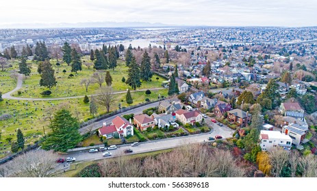 Capitol Hill Boren Park Lakeview Cemetery Lake Union Olympic Mountains Aerial View Seattle Wa