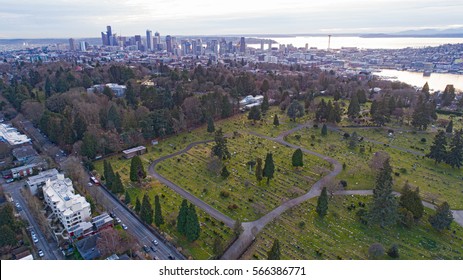 Capitol Hill Lakeview Cemetery Downtown Seattle Aerial View 