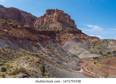 Capitol Reef National Park landscape of multi-colored hillside and sky - Shutterstock ID 1471791938