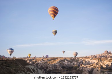 Cappadocia, Turkey - October 31st, 2018: Air-balloons show in the morning.