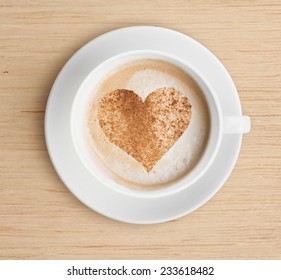 Cappuccino Coffee Cup With Foam And Heart Shape