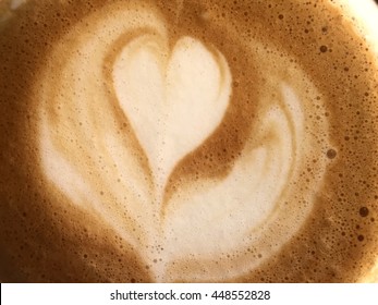 Cappuccino Foam Milk Coffee Shape Heart Abstract Texture Background.