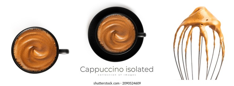 Cappuccino Isolated On A White Background. Dalgona Coffee. Coffee Foam. Latte Coffee. High Quality Photo