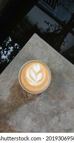 Cappuccino On A Porcelain Mug With Flower Latte Art For Breakfast Menu Set