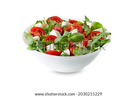Caprese Salad with rocket, mozzarella cheese, cherry tomato isolated on white 30-30 image series