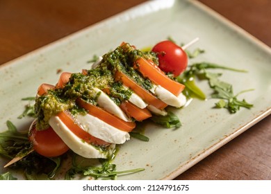 Caprese Skewers With Pesto Sauce