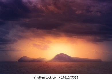 Capri Island Silhouette At Sunset