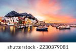 Capri, Italy at Marina Grande at twilight.
